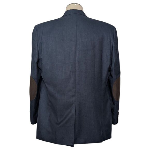 Lauren Ralph Lauren 44R Blue Blazer Glen Plaid Brown Suede Elbow Patches Jacket - Picture 3 of 11